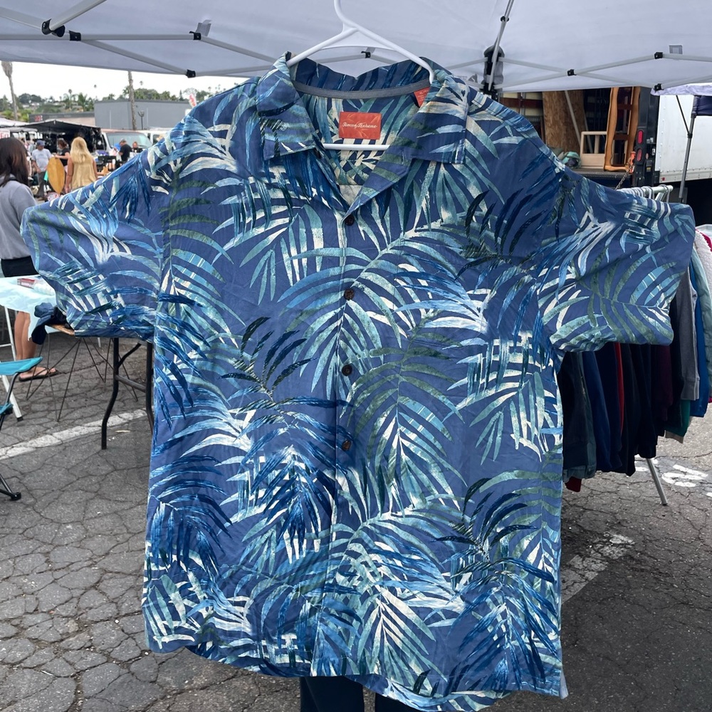 Vintage Tommy Bahama Mens Floral Button Up Silk Shirt Blue Size XL